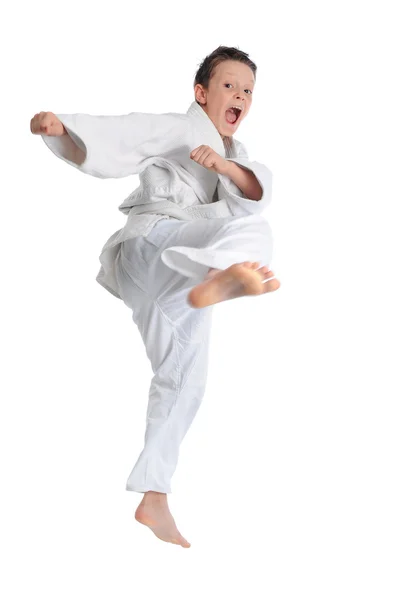 Emocjonalne karate chłopca — Zdjęcie stockowe