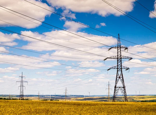 Elektriciteitsleidingen in het veld — Stockfoto