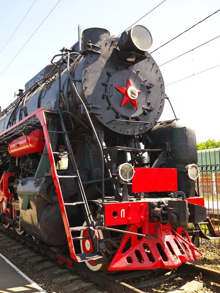 Rostov Don Rusia Julio 2021 Una Antigua Locomotora Vapor Soviética — Foto de Stock