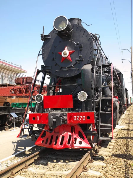 Rostov Don Rússia Julho 2021 Uma Antiga Locomotiva Soviética Vapor — Fotografia de Stock