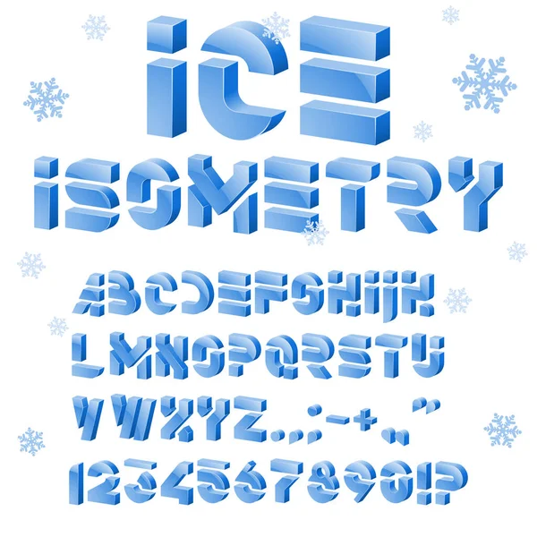 Vector Ice Alphabet Isometric Font Vector Letters Numbers Punctuation Marks — Stock Vector