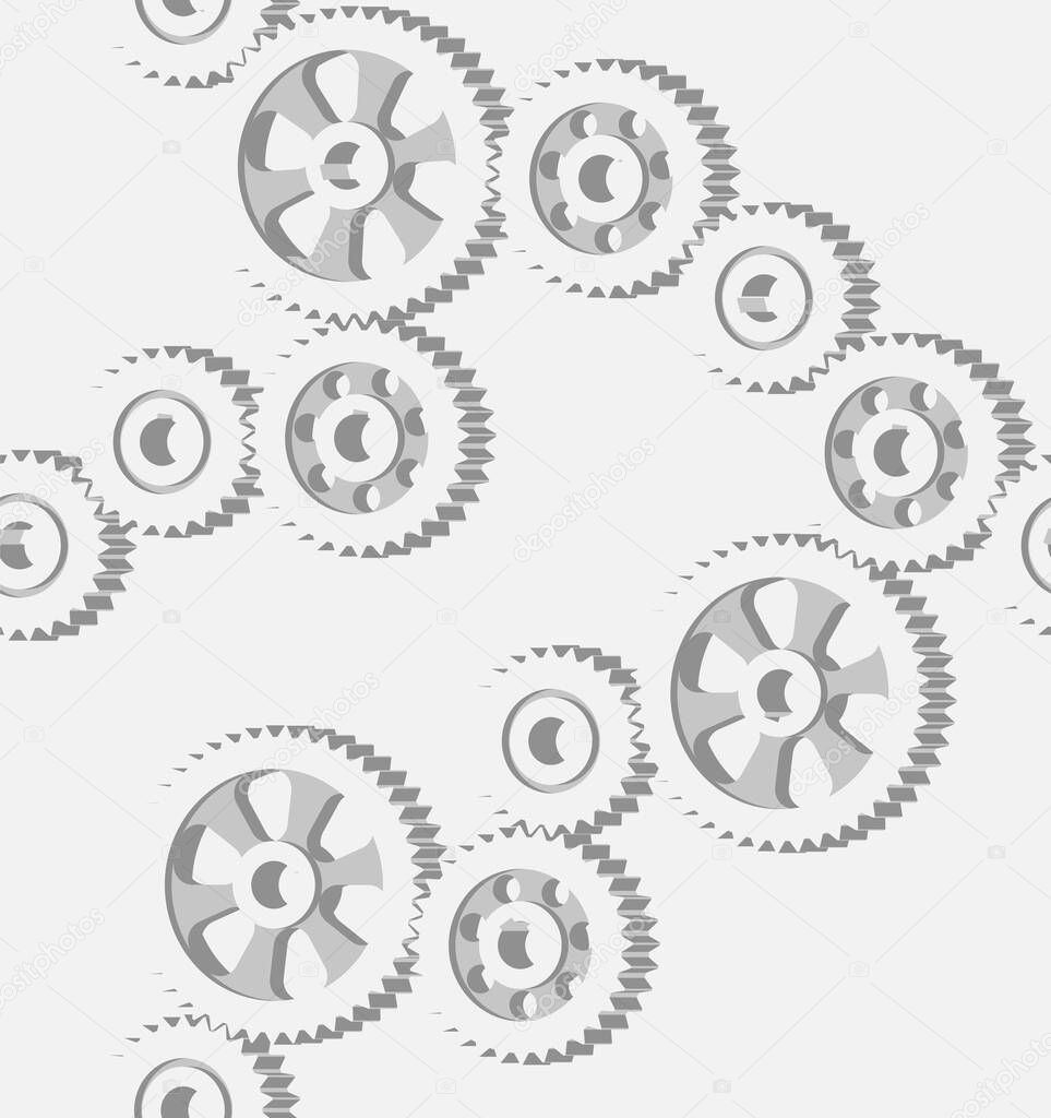 Seamless pattern with gears. Grayscale isometric pattern for background or fills. Vector illustration.