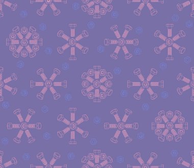 Kar taneleri şeklinde hazırlanmış cıvata ve fındık desenleri. Bağlayıcıların 3 boyutlu Isometric hatları. İnşaat malzemeleri mağazası, teknik destek ve diğerleri için vektör arkaplanı.