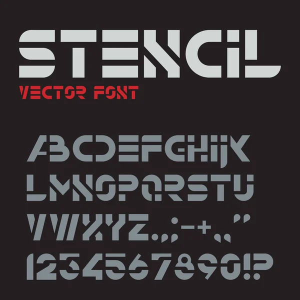 Vector Stencil Lettertype Monochroom Alfabet Letters Cijfers Leestekens — Stockvector