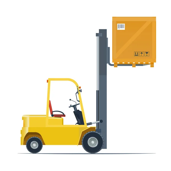 Forklift Truck Raised Plywood Box View Right Vector Illustration Isolated — Vetor de Stock