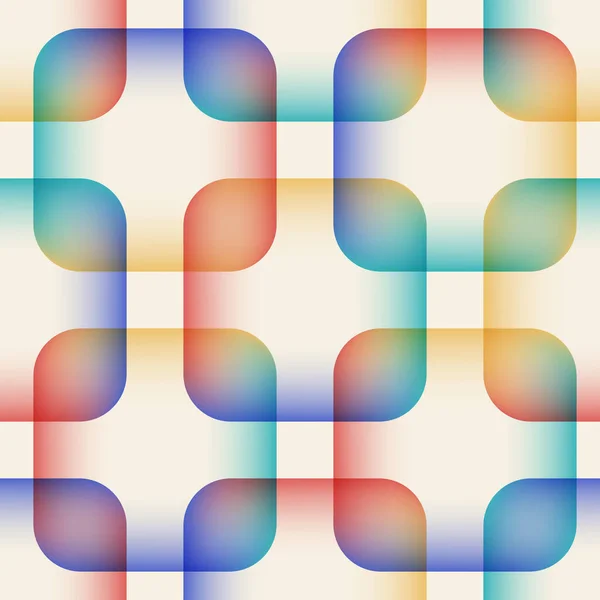 抽象多色のグラデーション塗りつぶしで四捨五入された透明な正方形を重ねる多色のシームレスなパターン ベクターイラスト — ストックベクタ