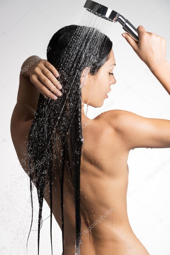 Shower brunette long hair cute