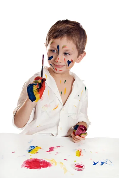Küçük çocuk, boya çizim. — Stok fotoğraf