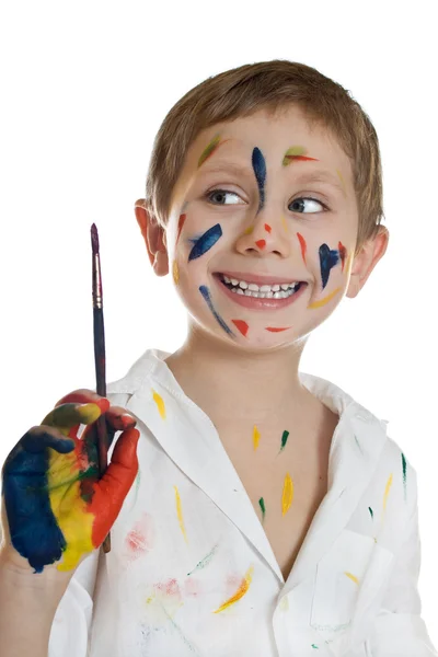 Little child, drawing paint. — Stock Photo, Image