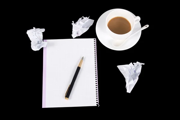 Pencil, coffee, paper — Stock Photo, Image