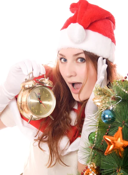 Santa woman with clock — Stock Photo, Image