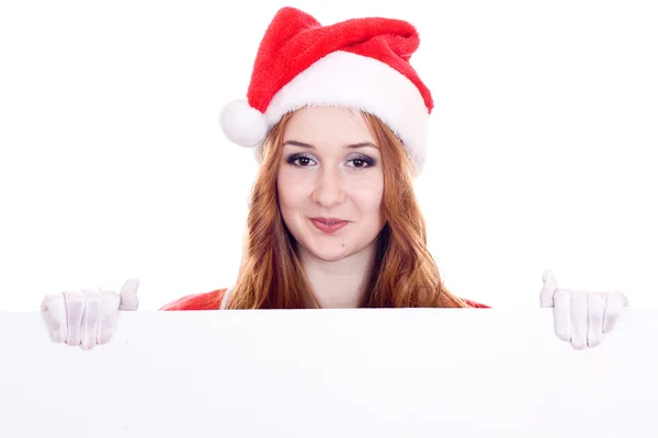 Babbo Natale femminile con uno striscione — Foto Stock