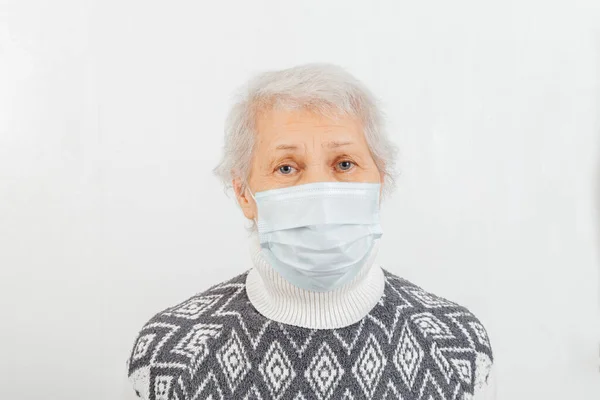 Edad Jubilación Anciana Con Máscara Médica Concepto Cuarentena Copiar Espacio —  Fotos de Stock