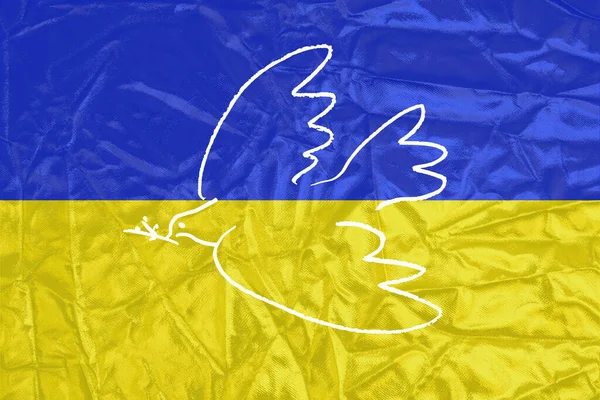 Bandeira Ucraniana Azul Amarela Uma Silhueta Branca Uma Pomba Com — Fotografia de Stock