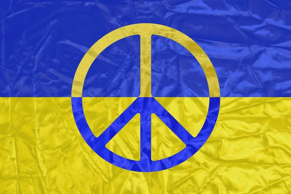 Ukrainian Yellow Blue Flag Crumpled Texture Peace Sign — Stock Photo, Image