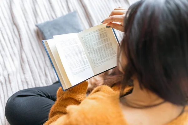 シニア女性読書本にホームクローズアップ — ストック写真