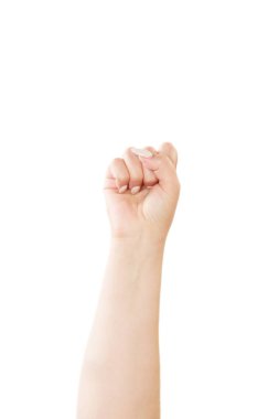 yumruk, beyaz zemin üzerine izole kadın eliyle