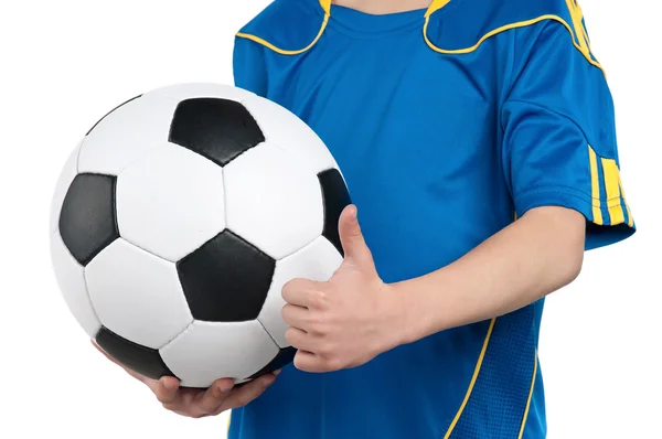 Niño en uniforme de fútbol nacional ucraniano —  Fotos de Stock