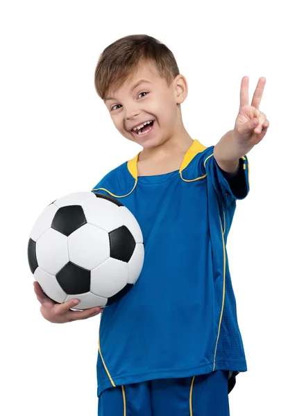 Boy v ukrajinské národní fotbalové jednotné — Stock fotografie