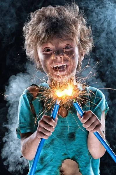 Crazy little electrician — Stock Photo, Image