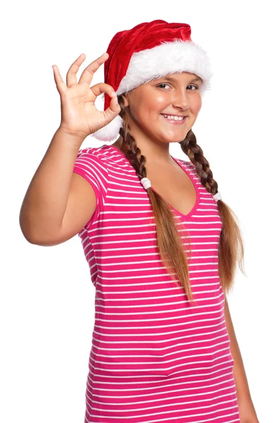 Ragazza in cappello Babbo Natale — Foto Stock