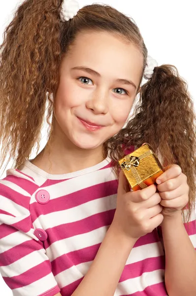 Girl with gift box — Stock Photo, Image