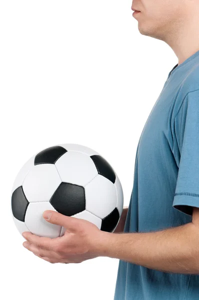 Homme avec ballon de football classique — Photo