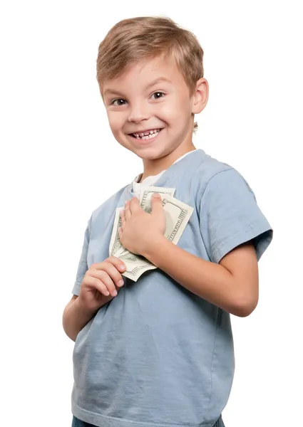 Boy with dollars — Stock Photo, Image