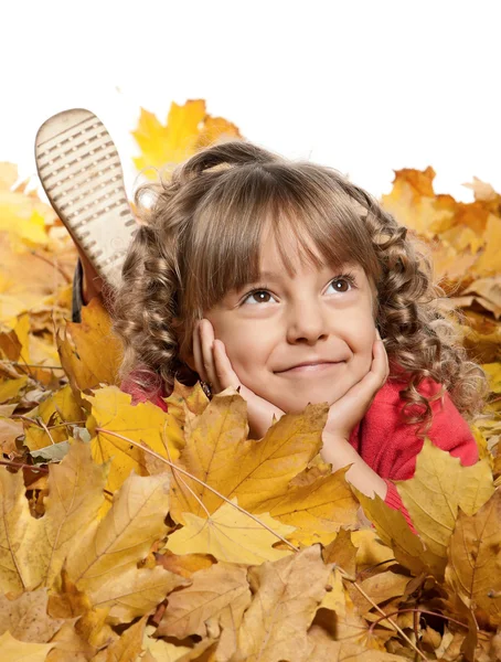 Girl with yellow foliage — Stock Photo, Image