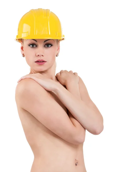 Girl with hard hat — Stock Photo, Image