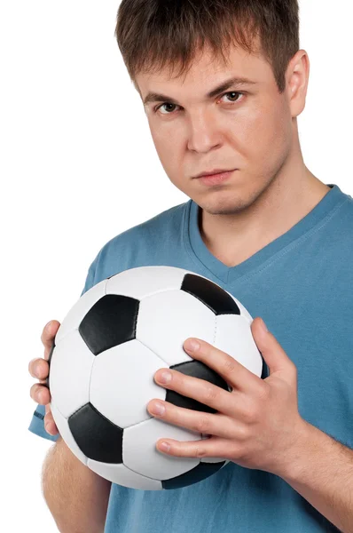 Man with classic soccer ball — Stock Photo, Image