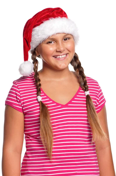 Ragazza in cappello Babbo Natale — Foto Stock