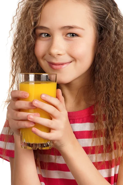 Menina com suco de laranja — Fotografia de Stock