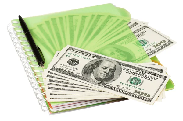 Dollars and exercise book — Stock Photo, Image