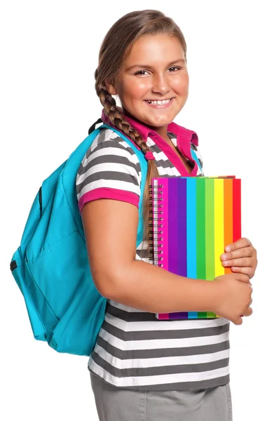 Girl with exercise books — Stock Photo, Image