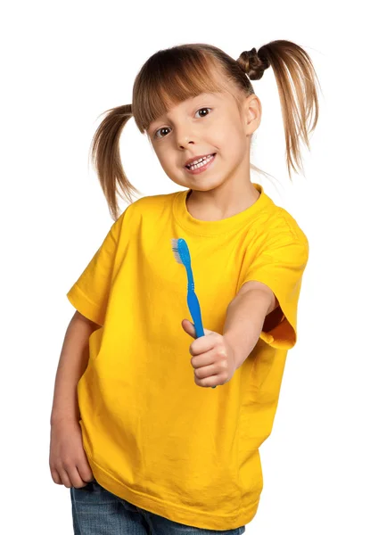 Flicka med tandborste — Stockfoto