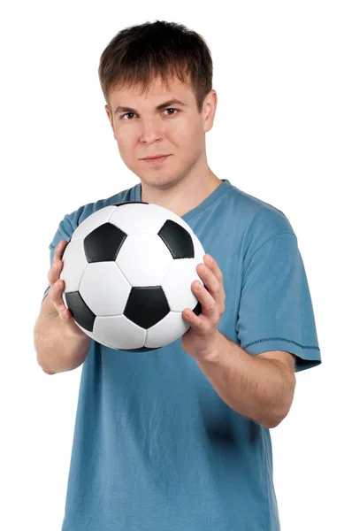 Человек с классическим футбольным мячом — стоковое фото