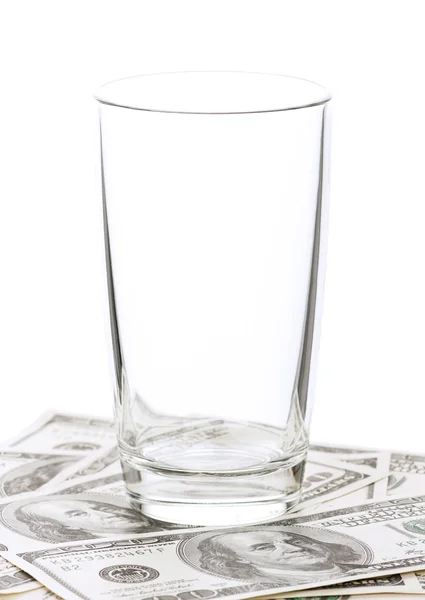 Dollar och glas — Stockfoto