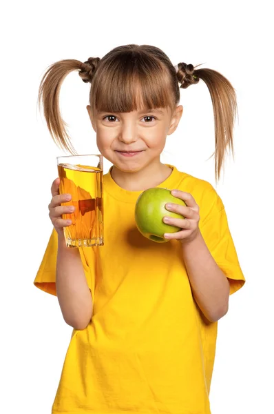 Girl with apple juice — Stock Photo, Image