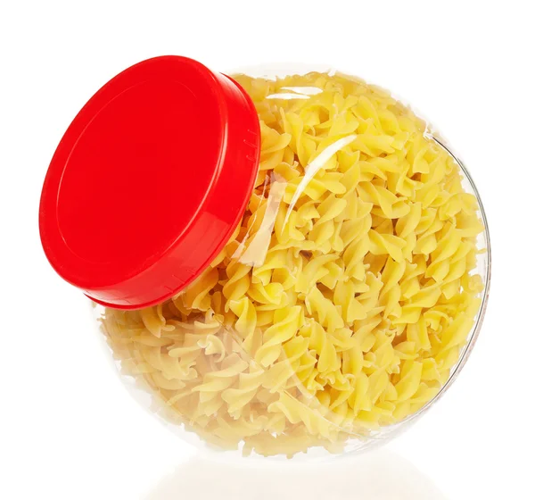 Pasta in glass pot — Stock Photo, Image