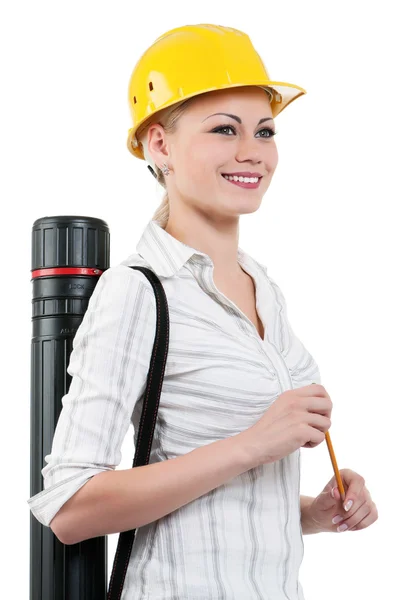 Girl with hard hat — Stock Photo, Image