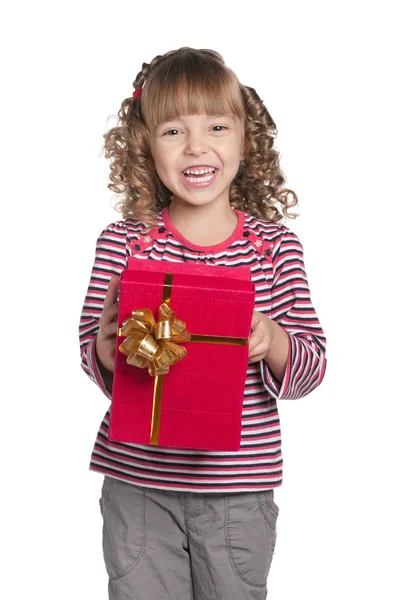 Mała dziewczynka z pudełkiem prezentów — Zdjęcie stockowe