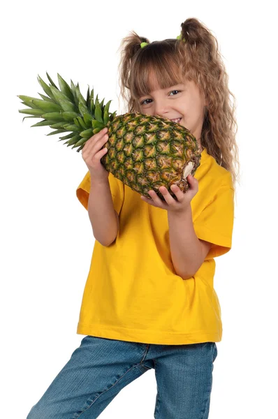 菠萝的小女孩 — 图库照片