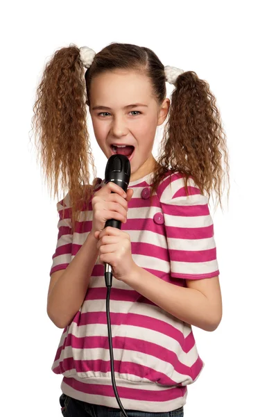 Girl with microphone Stock Image