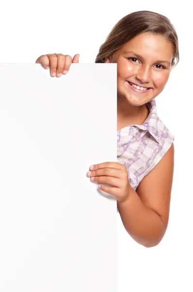 Girl with white blank — Stock Photo, Image
