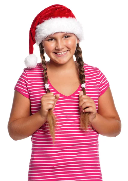 Ragazza in cappello Babbo Natale — Foto Stock