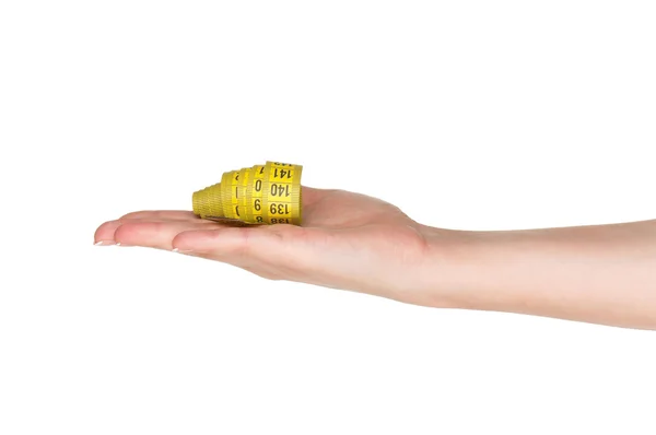 Hand with measure tape Royalty Free Stock Photos