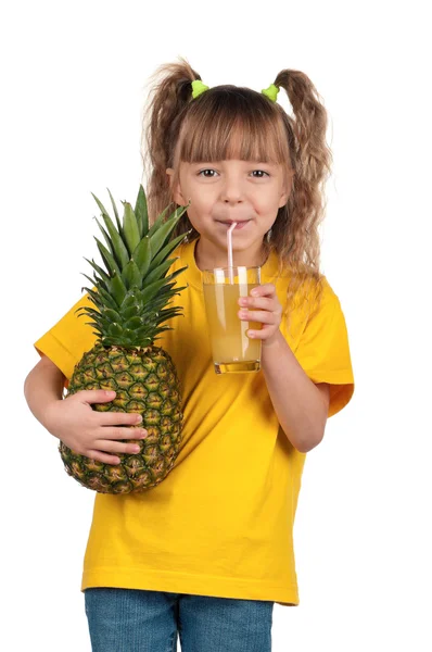 Kislány, ananásszal — Stock Fotó