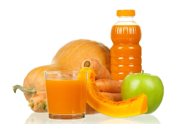 Zanahoria, calabaza y zumo de manzana —  Fotos de Stock