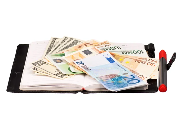 Money and notepad — Stock Photo, Image